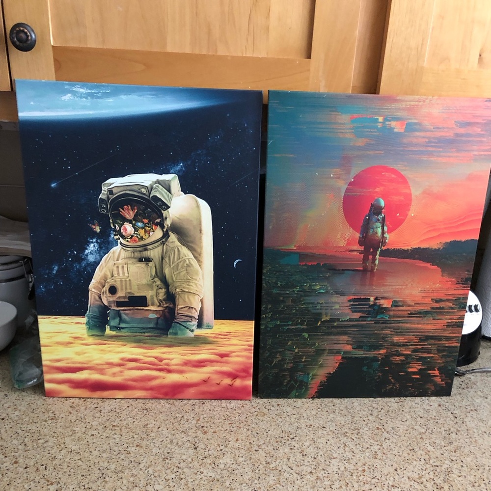 2 Moon & Astronaut Displate metal poster 17.5” x 12.5” PRE-OWNED